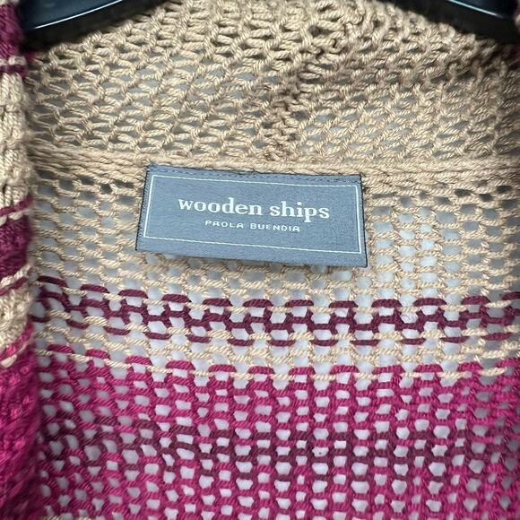Wooden Ships Paola Buendia Striped Open Knit Cardigan Sweater M/L Boho Coastal - Picture 8 of 10